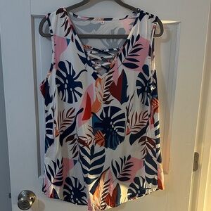 Tropical Print Sleeveless Top